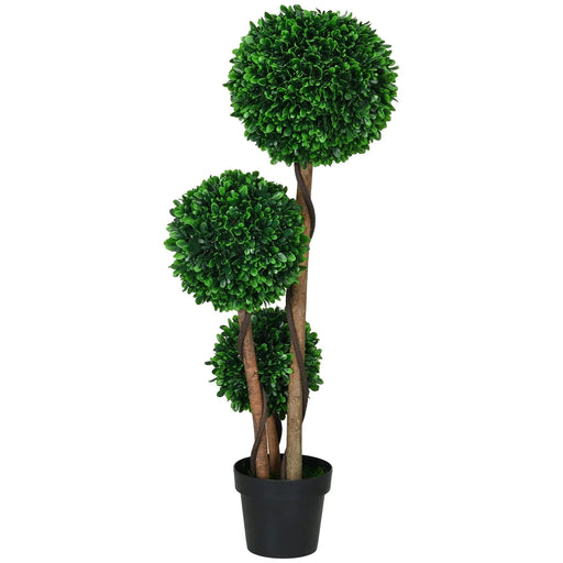 HOMCOM 3.5ft/43.25' Artificial 3 Ball Boxwood Topiary Tree with Pot, Indoor Outdoor Fake Plant for Home Office, Living Room Decor Default -DTYStore