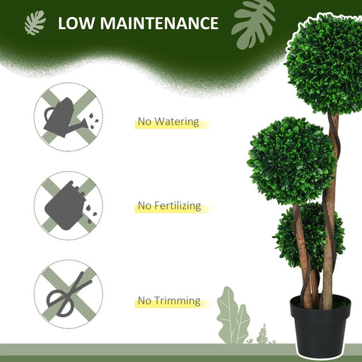 HOMCOM 3.5ft/43.25' Artificial 3 Ball Boxwood Topiary Tree with Pot, Indoor Outdoor Fake Plant for Home Office, Living Room Decor Default -DTYStore