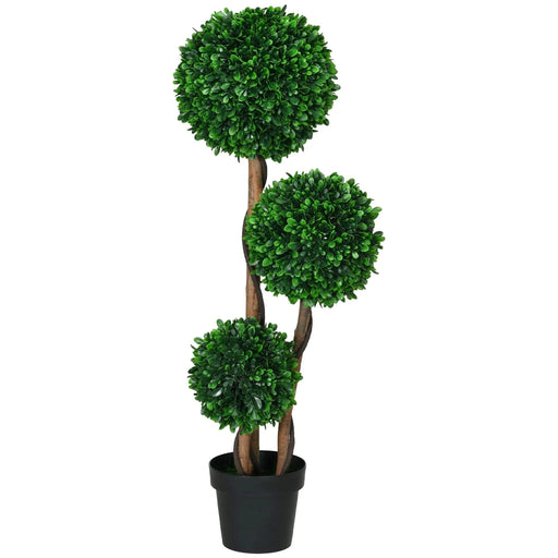 HOMCOM 3.5ft/43.25' Artificial 3 Ball Boxwood Topiary Tree with Pot, Indoor Outdoor Fake Plant for Home Office, Living Room Decor Default -DTYStore
