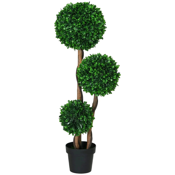 HOMCOM 3.5ft/43.25' Artificial 3 Ball Boxwood Topiary Tree with Pot, Indoor Outdoor Fake Plant for Home Office, Living Room Decor Default -DTYStore