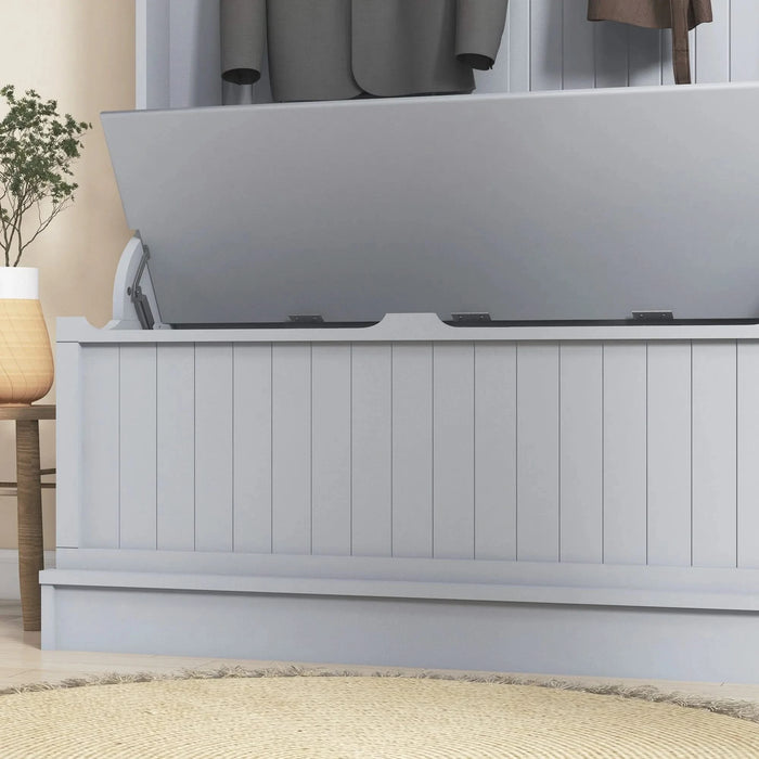 HOMCOM 38' 3-In-1 Entryway Hall Tree with Storage Bench, Coat Rack with Four Hooks and Shoe Storage, Gray Default -DTYStore