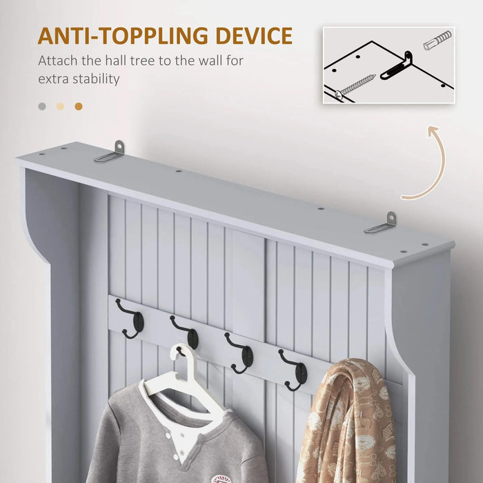 HOMCOM 38' 3-In-1 Entryway Hall Tree with Storage Bench, Coat Rack with Four Hooks and Shoe Storage, Gray Default -DTYStore