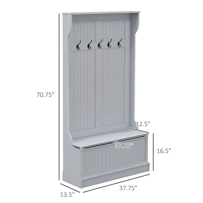 HOMCOM 38' 3-In-1 Entryway Hall Tree with Storage Bench, Coat Rack with Four Hooks and Shoe Storage, Gray Default -DTYStore
