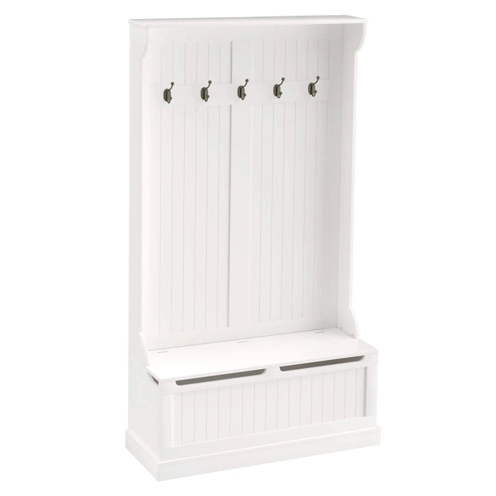 HOMCOM 38' 3-In-1 Entryway Hall Tree with Storage Bench, Coat Rack with Four Hooks and Shoe Storage, White Default -DTYStore