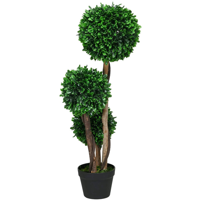 HOMCOM 3ft/35.5' Artificial 3 Ball Boxwood Topiary Tree with Pot, Indoor Outdoor Fake Plant for Home Office, Living Room Decor Default -DTYStore