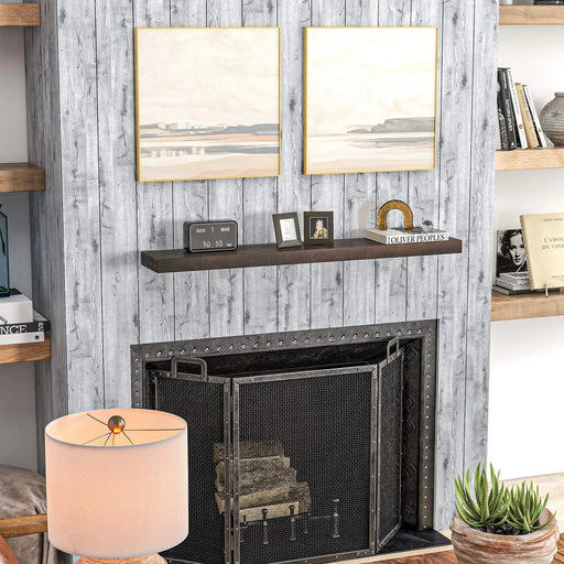 HOMCOM 48 Inch Fireplace Mantel, Floating Farmhouse Solid Fir Wood Shelf, Handmade Heavy Duty Wall Mounted Shelf, with Metal Bracket, Walnut Brown Default -DTYStore