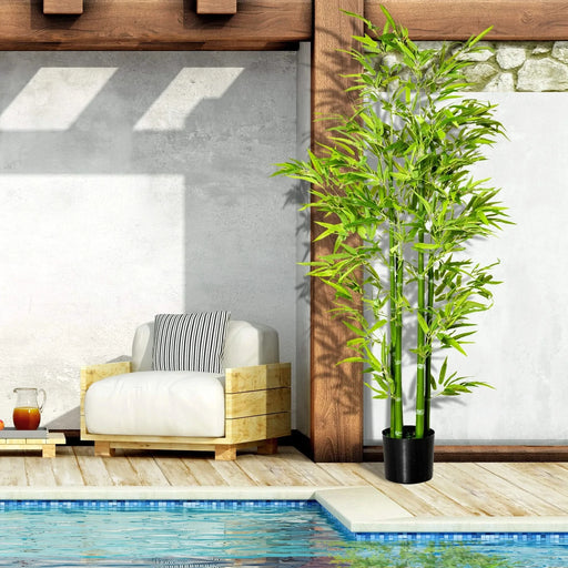 HOMCOM 5FT Artificial Bamboo Tree, Faux Decorative Plant in Nursery Pot for Indoor or Outdoor Décor Default -DTYStore