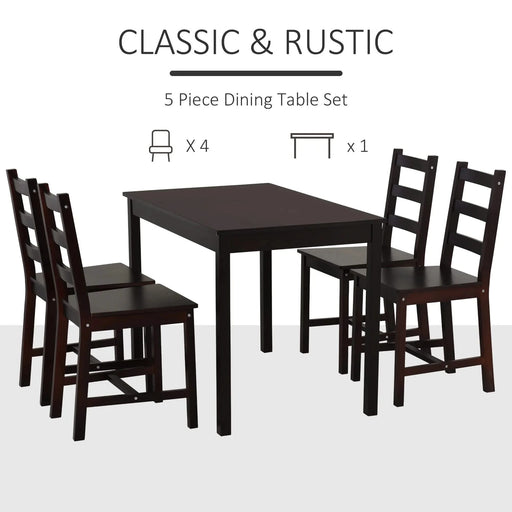 HOMCOM 5 Piece Dining Room Table Set, Wooden Kitchen Table and Chairs for Dinette, Breakfast Nook, Chestnut Brown Default -DTYStore