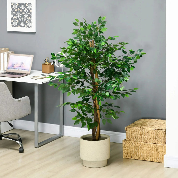HOMCOM 5ft Artificial Ficus with Pot, Indoor Outdoor Fake Plant for Home Office Living Room Décor Default -DTYStore