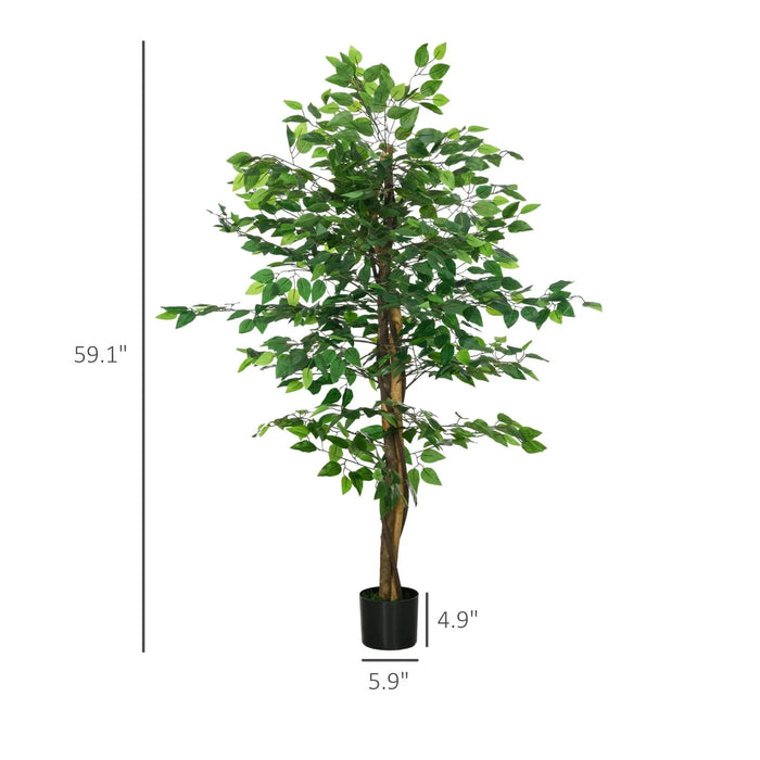 HOMCOM 5ft Artificial Ficus with Pot, Indoor Outdoor Fake Plant for Home Office Living Room Décor Default -DTYStore