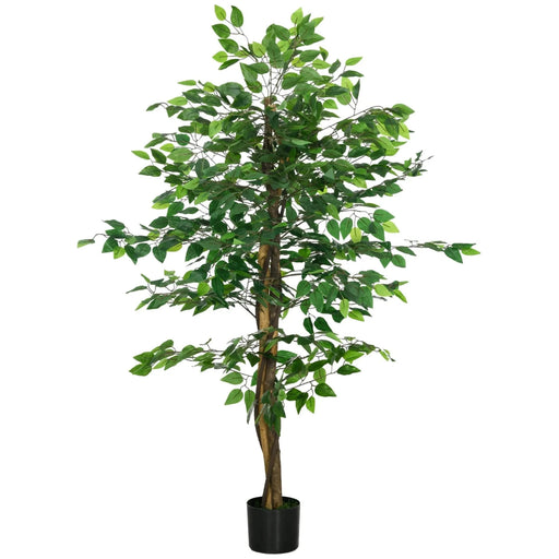 HOMCOM 5ft Artificial Ficus with Pot, Indoor Outdoor Fake Plant for Home Office Living Room Décor Default -DTYStore