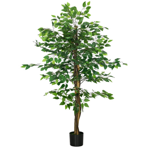 HOMCOM 5ft Artificial Ficus with Pot, Indoor Outdoor Fake Plant for Home Office Living Room Décor Default -DTYStore