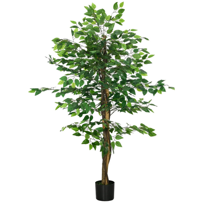 HOMCOM 5ft Artificial Ficus with Pot, Indoor Outdoor Fake Plant for Home Office Living Room Décor Default -DTYStore