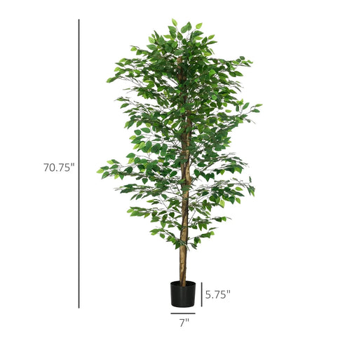 HOMCOM 6ft Artificial Ficus with Pot, Indoor Outdoor Fake Plant for Home Office Living Room Décor Default -DTYStore
