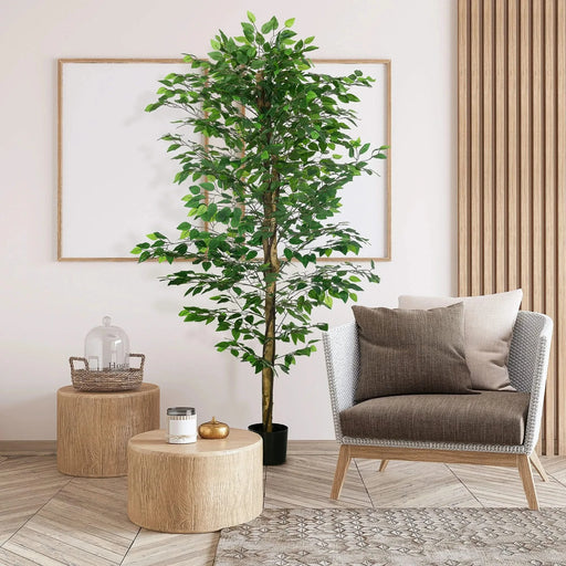 HOMCOM 6ft Artificial Ficus with Pot, Indoor Outdoor Fake Plant for Home Office Living Room Décor Default -DTYStore