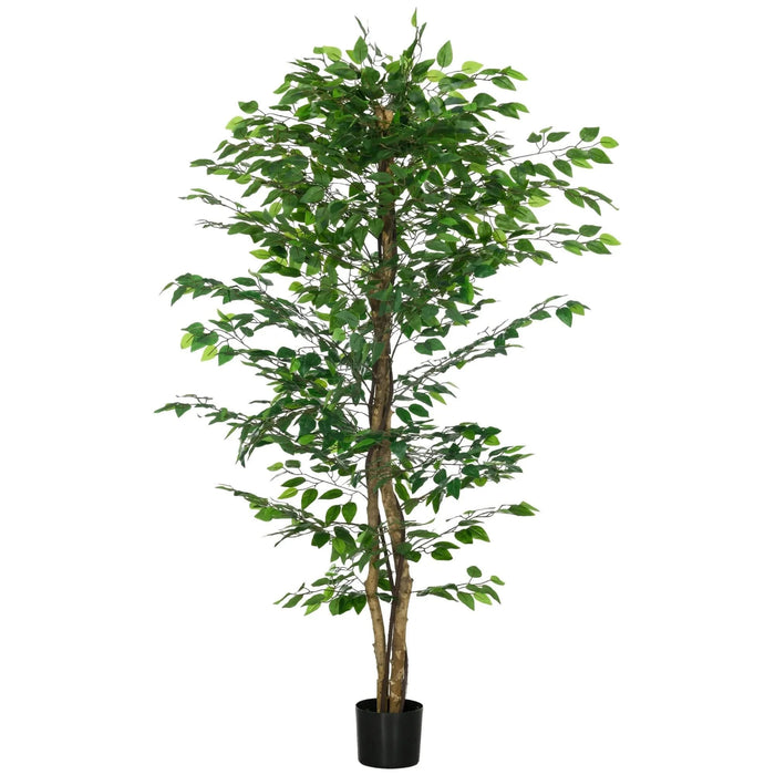 HOMCOM 6ft Artificial Ficus with Pot, Indoor Outdoor Fake Plant for Home Office Living Room Décor Default -DTYStore