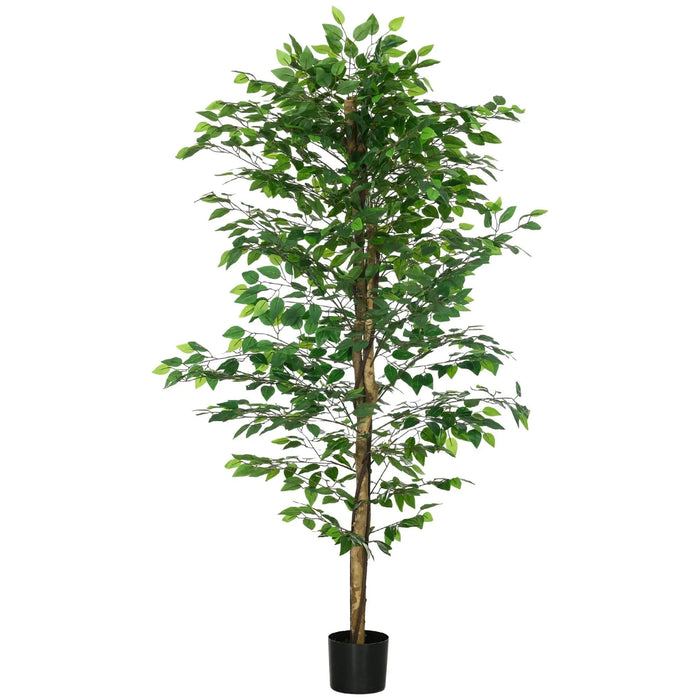HOMCOM 6ft Artificial Ficus with Pot, Indoor Outdoor Fake Plant for Home Office Living Room Décor Default -DTYStore