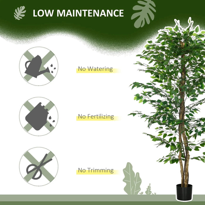 HOMCOM 6ft Artificial Ficus with Pot, Indoor Outdoor Fake Plant for Home Office Living Room Décor Default -DTYStore