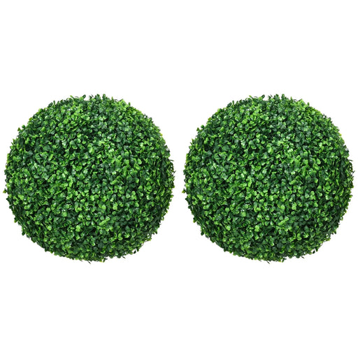 HOMCOM Artificial Ball Boxwood Topiary Trees Indoor Outdoor Faux Plants Decor 15.75 in -DTYStore