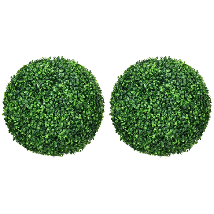 HOMCOM Artificial Ball Boxwood Topiary Trees Indoor Outdoor Faux Plants Decor 15.75 in -DTYStore