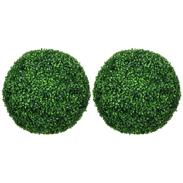 HOMCOM Artificial Ball Boxwood Topiary Trees Indoor Outdoor Faux Plants Decor 19.75 in -DTYStore