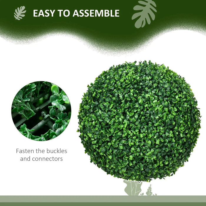 HOMCOM Artificial Ball Boxwood Topiary Trees Indoor Outdoor Faux Plants Decor 15.75 in -DTYStore