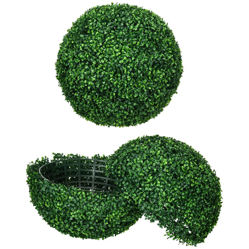 HOMCOM Artificial Ball Boxwood Topiary Trees Indoor Outdoor Faux Plants Decor 19.75 in -DTYStore