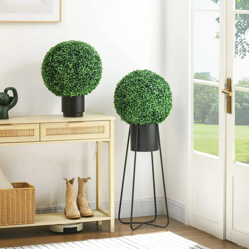 HOMCOM Artificial Ball Boxwood Topiary Trees Indoor Outdoor Faux Plants Decor 15.75 in -DTYStore