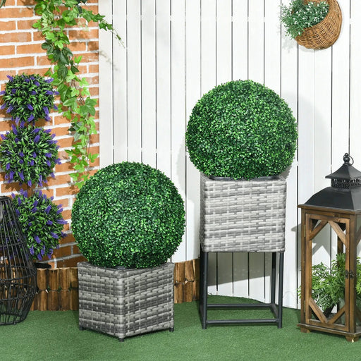 HOMCOM Artificial Ball Boxwood Topiary Trees Indoor Outdoor Faux Plants Decor 19.75 in -DTYStore