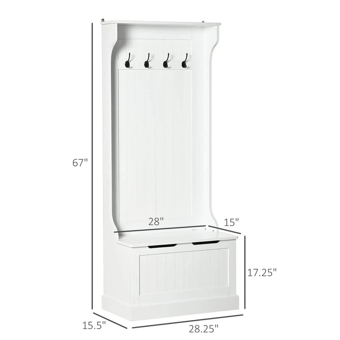 HOMCOM Hall Tree with Coat Rack, Storage and Sitting Bench, White Default -DTYStore