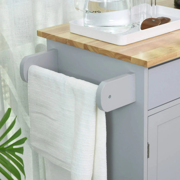 HOMCOM Kitchen Island Cart Rolling Trolley Cart with Drawer, Storage Cabinet & Towel Rack, Gray Default -DTYStore