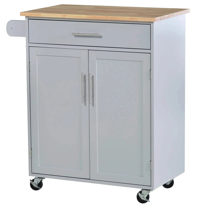 HOMCOM Kitchen Island Cart Rolling Trolley Cart with Drawer, Storage Cabinet & Towel Rack, Gray Default -DTYStore