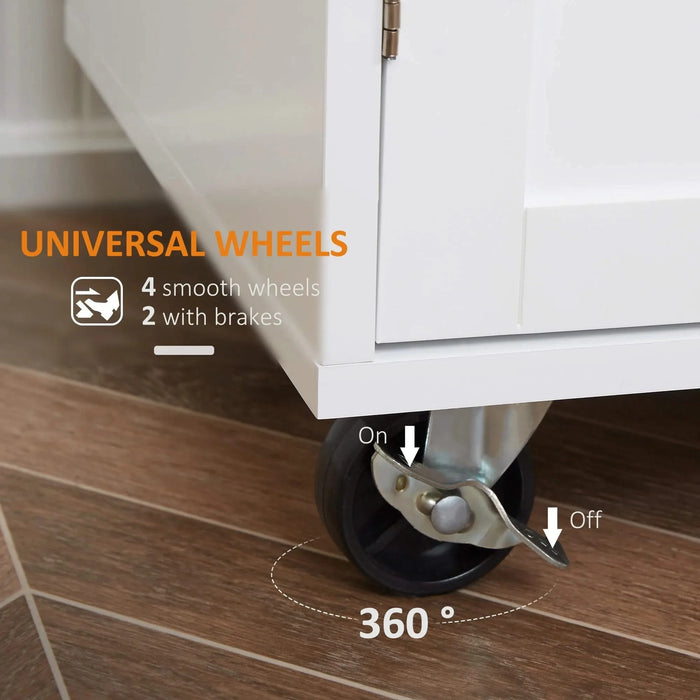HOMCOM Kitchen Island Cart Rolling Trolley Cart with Drawer, Storage Cabinet & Towel Rack, White Default -DTYStore