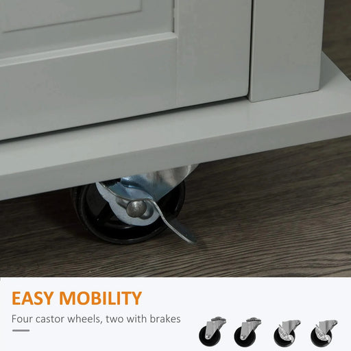 HOMCOM Kitchen Island on Wheels, Rolling Cart with Rubberwood Top, Spice Rack, Towel Rack and Drawers for Dining Room, Grey Default -DTYStore