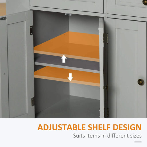 HOMCOM Kitchen Island on Wheels, Rolling Cart with Rubberwood Top, Spice Rack, Towel Rack and Drawers for Dining Room, Grey Default -DTYStore