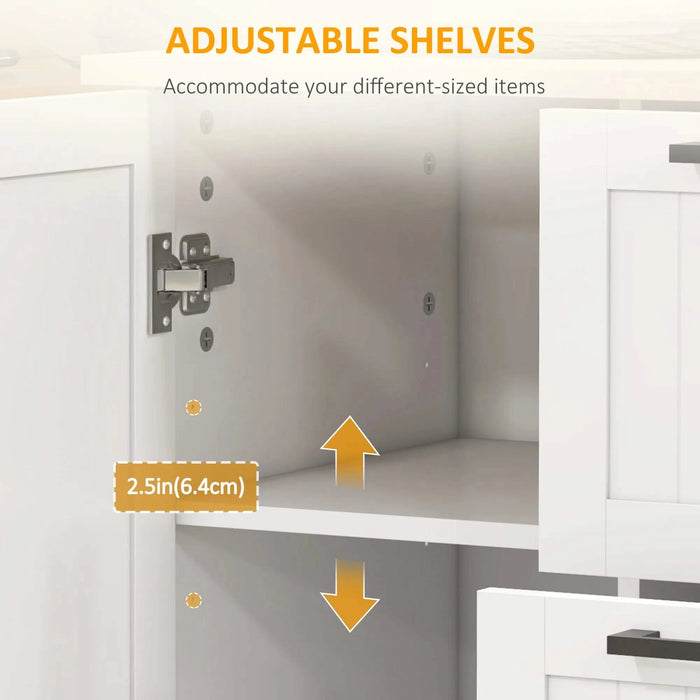 HOMCOM Kitchen Island with Drop Leaf, Rolling Kitchen Cart on Wheels with 3 Drawers, 2 Cabinets, Natural Wood Top, Spice Rack and Towel Rack, White Default -DTYStore