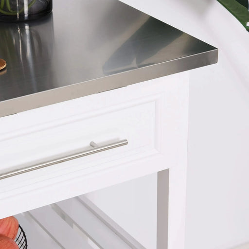 HOMCOM Kitchen Island with Stainless Steel Top, Open Shelves, and Drawers, Gray Default -DTYStore