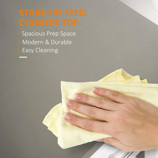 HOMCOM Kitchen Island with Stainless Steel Top, Open Shelves, and Drawers, Gray Default -DTYStore