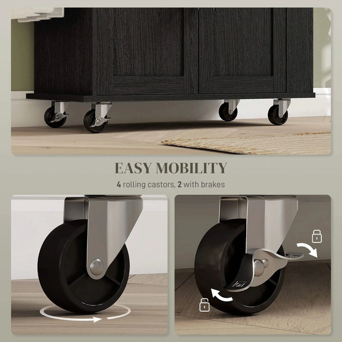 HOMCOM Kitchen Island with Storage, Rolling Kitchen Cart with AC Outlets and USB Ports, Microwave Stand with Towel and Spice Rack, Black Default -DTYStore