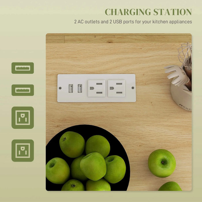 HOMCOM Kitchen Island with Storage, Rolling Kitchen Cart with AC Outlets and USB Ports, Microwave Stand with Towel and Spice Rack, White Default -DTYStore