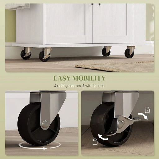 HOMCOM Kitchen Island with Storage, Rolling Kitchen Cart with AC Outlets and USB Ports, Microwave Stand with Towel and Spice Rack, White Default -DTYStore