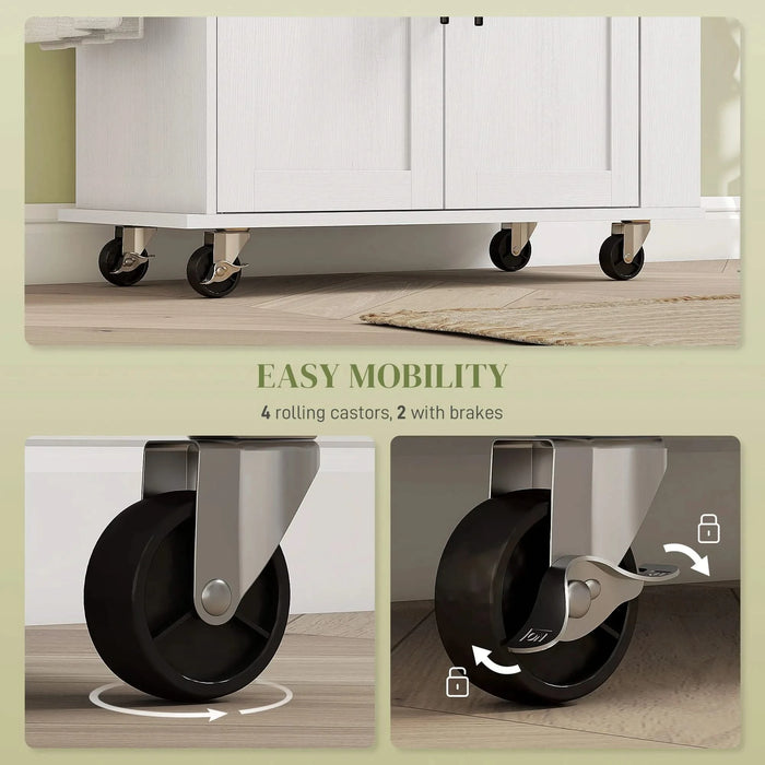 HOMCOM Kitchen Island with Storage, Rolling Kitchen Cart with AC Outlets and USB Ports, Microwave Stand with Towel and Spice Rack, White Default -DTYStore