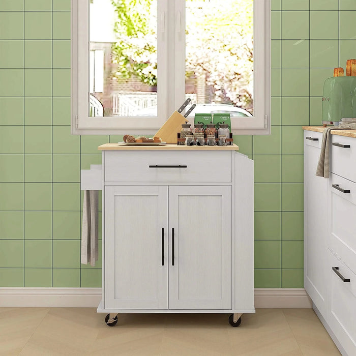 HOMCOM Kitchen Island with Storage, Rolling Kitchen Cart with AC Outlets and USB Ports, Microwave Stand with Towel and Spice Rack, White Default -DTYStore