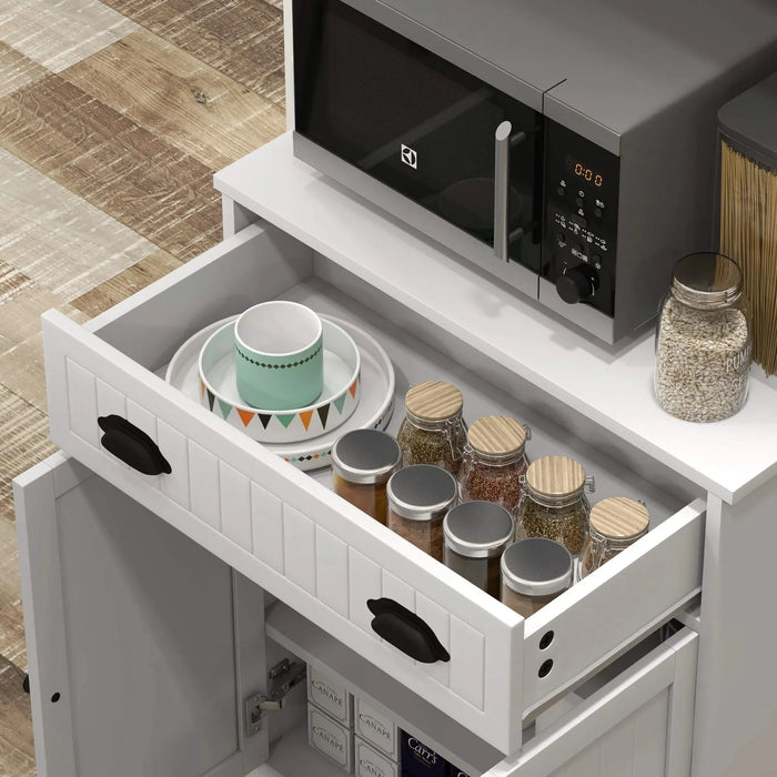 HOMCOM Microwave Cabinet with Storage Drawer, Double Door Cabinet and Adjustable Shelf, Buffet with Hutch and Cable Hole, Storage Cabinet for Kitchen, Dining Room, Living Room, White Default -DTYStore