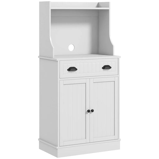 HOMCOM Microwave Cabinet with Storage Drawer, Double Door Cabinet and Adjustable Shelf, Buffet with Hutch and Cable Hole, Storage Cabinet for Kitchen, Dining Room, Living Room, White Default -DTYStore