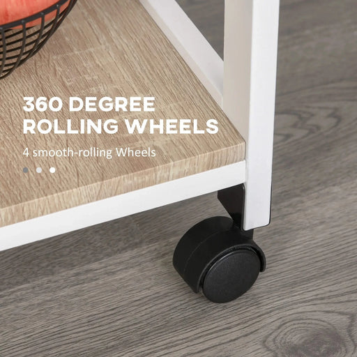 HOMCOM Mobile Kitchen Cart, Rolling Kitchen Island with Storage, Solid Wood Frame Utility Cart with Wire Fruit Baskets, Trays and Drawer, White Default -DTYStore