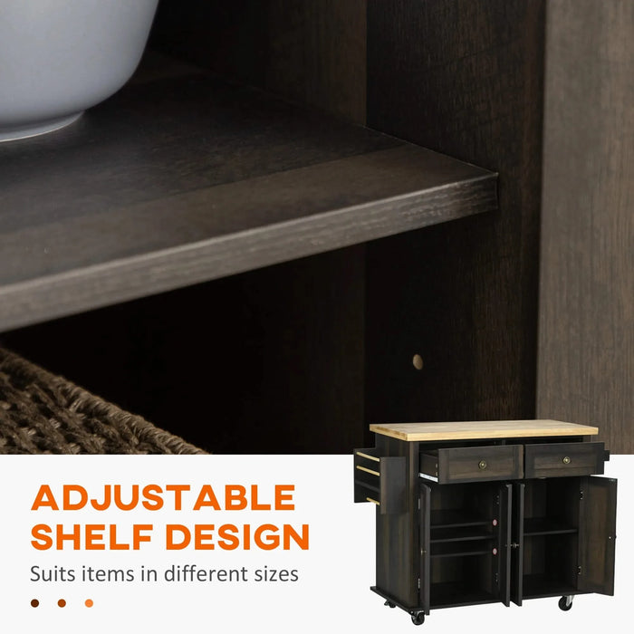 HOMCOM Modern Rolling Kitchen Island Cart with Spice Rack, Brown Oak Default -DTYStore