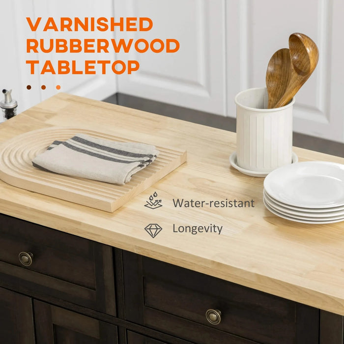 HOMCOM Modern Rolling Kitchen Island Cart with Spice Rack, Brown Oak Default -DTYStore