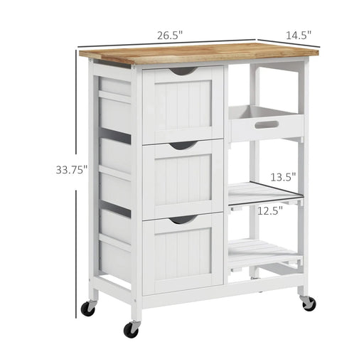 HOMCOM Rolling Kitchen Island Cart, Bar Serving Cart with Drawers, White Default -DTYStore