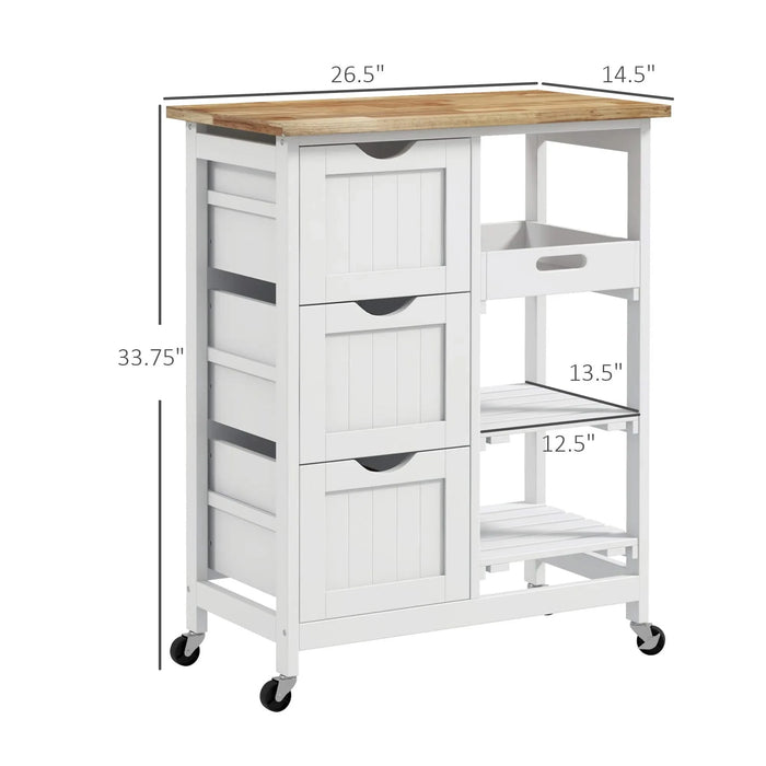 HOMCOM Rolling Kitchen Island Cart, Bar Serving Cart with Drawers, White Default -DTYStore